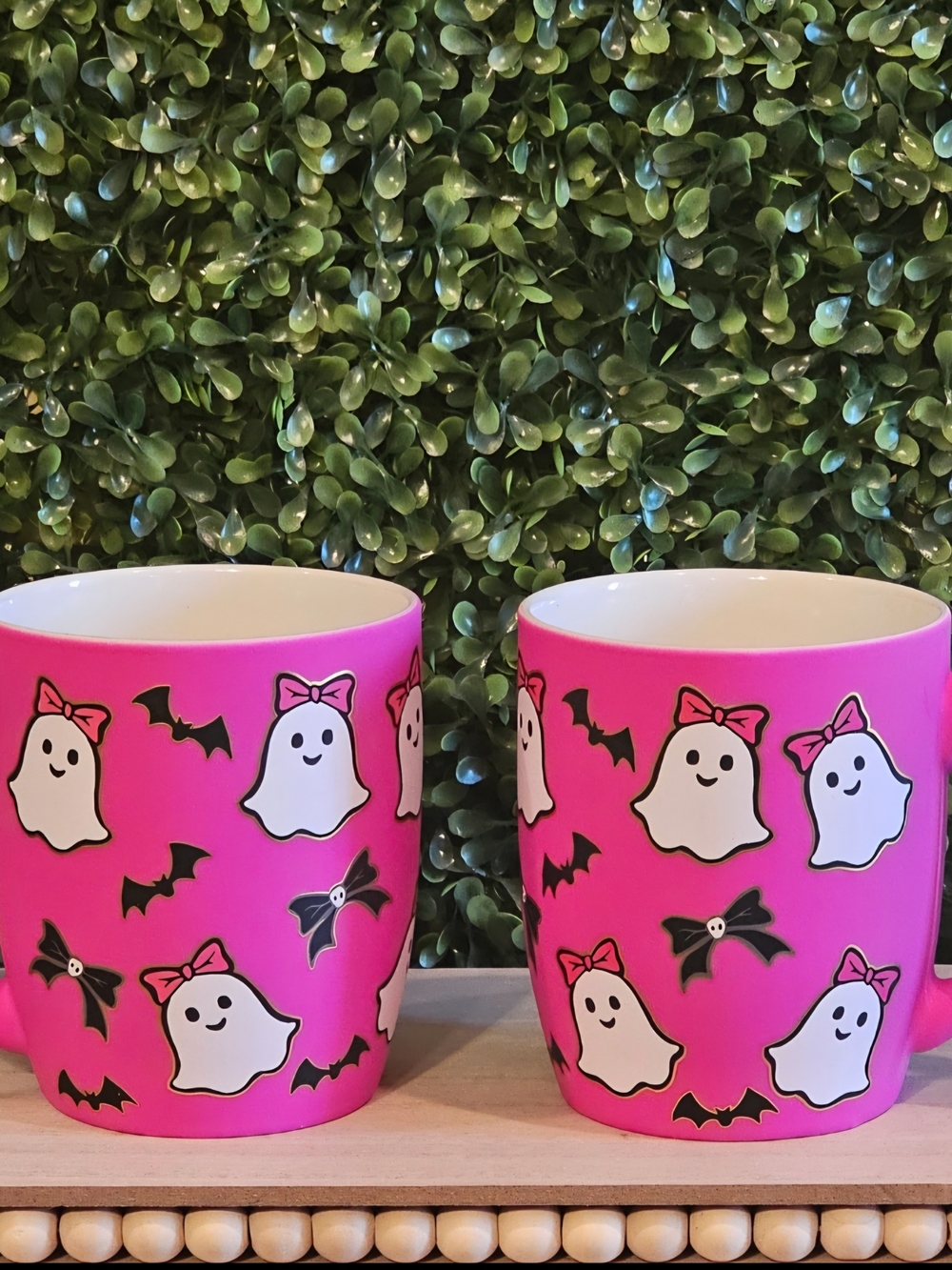 Coquette Pink Halloween Ghosts With Bows Ceramic Mugs